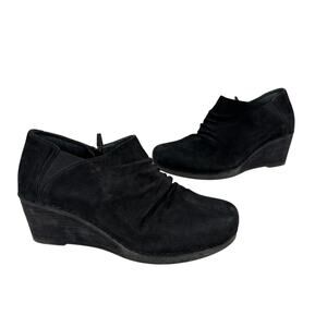 Dansko Sheena Bootie Size EU 42 Black Suede Wedge Heel Side Zip Ankle Boot